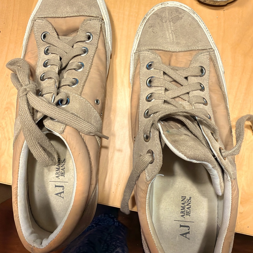 Armani Jeans Tan Suede Sneakers - Low Top, Lace-Up, Men's Shoes, pre worn